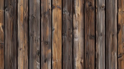 Naklejka premium Wooden planks with varying shades of brown and texture. The wood shows natural grain patterns and some weathering, creating a rustic appearance.