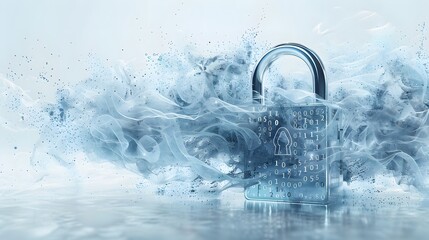 holographic security key slowly evaporating, illustration of digital security starting to disappear