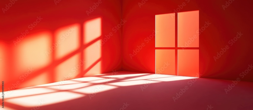 Poster 3d rendering of an abstract red studio background for product presentation featuring shadows from a 