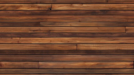 Fototapeta premium Textured wooden wall featuring horizontal planks in various shades of brown. The wood grain is visible, showcasing natural patterns and knots, creating a rustic and warm ambiance.
