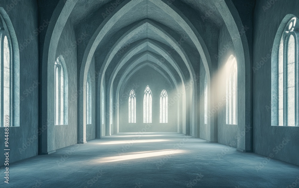 Poster 3d rendering of gothic vaults in a historic architecture setting