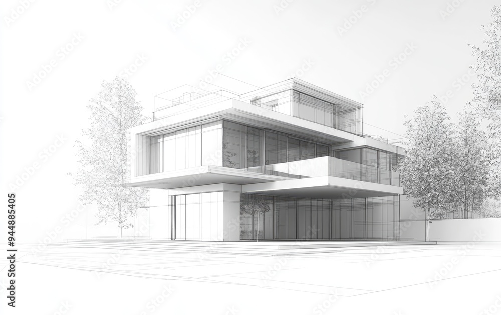 Poster 3d rendering of a house building architecture concept sketch featuring modern exterior design and ab