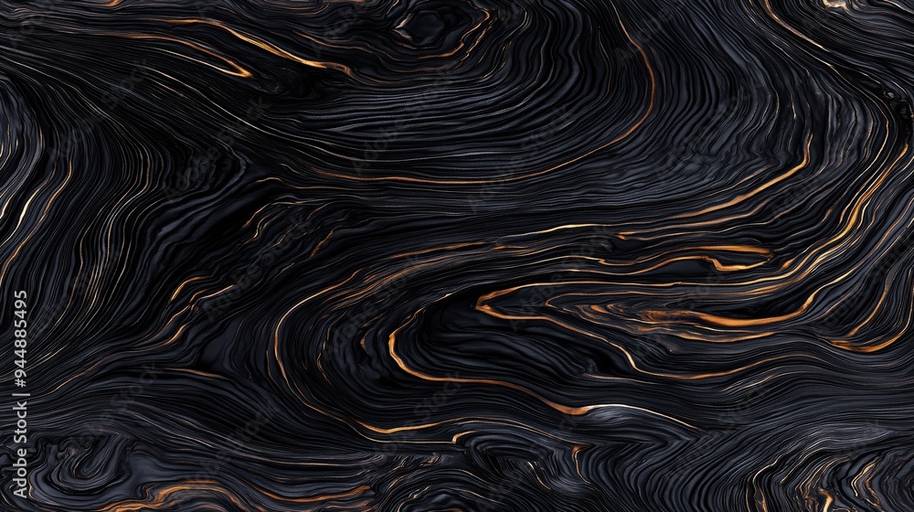 Poster mesmerizing abstract pattern featuring swirling black and gold textures, creating a sense of depth a
