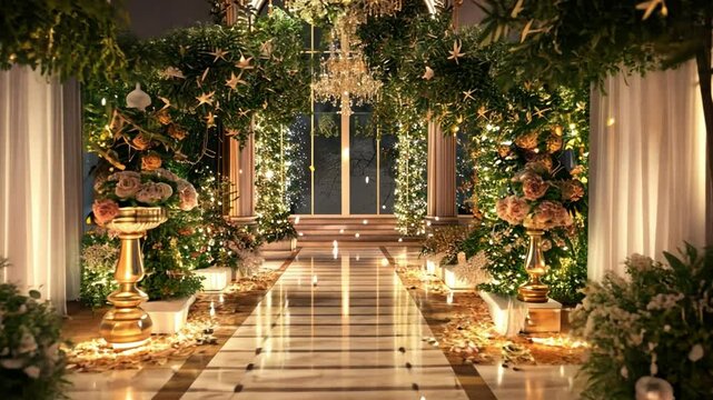 A beautifully decorated wedding venue, capturing elegance and romance.