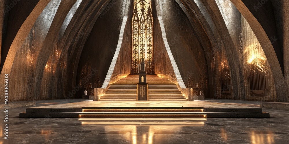 Aufkleber 3d rendering of jacob s ladder on an altar within a metropolitan cathedral