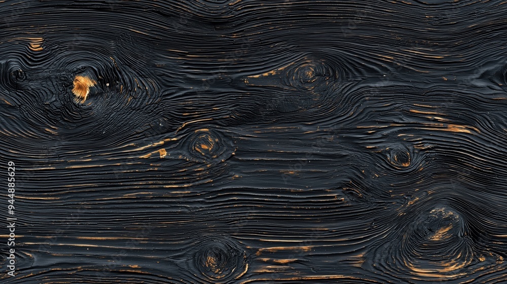 Poster textured black wood with visible grain patterns and some lighter streaks, creating a rustic and arti