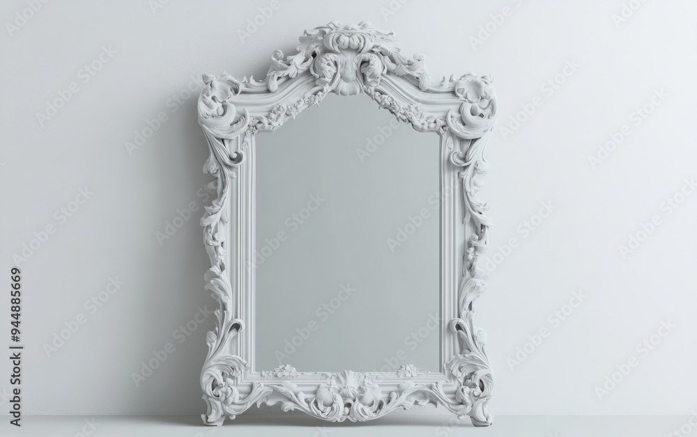 Poster 3d rendering of a gypsum frame designed for displaying pictures and mirrors on a white background