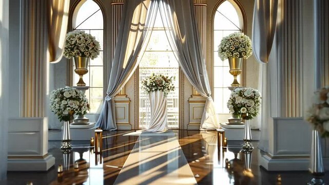 A beautifully decorated wedding venue, capturing elegance and romance.