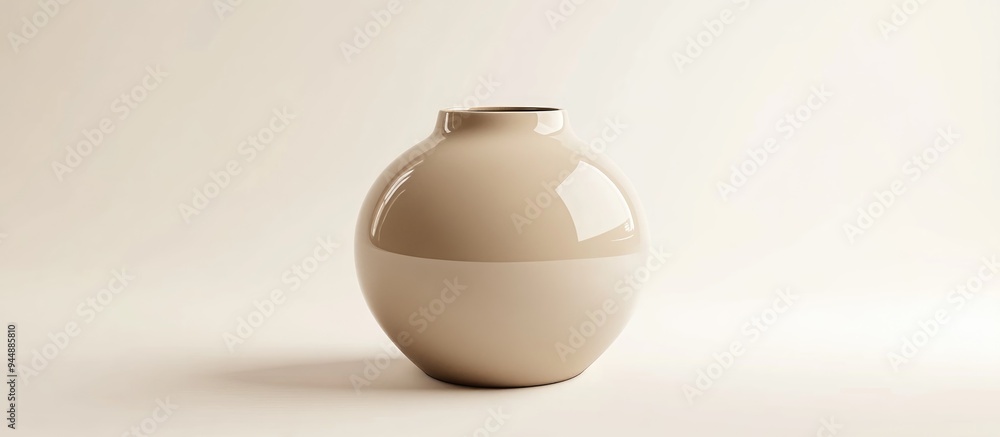 Poster 3d rendering of a close up shot of an empty modern ceramic vase the beige round vase is isolated on 