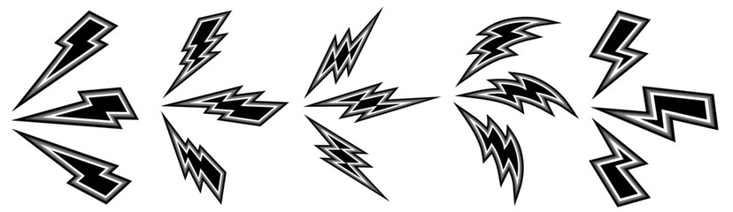 vector set lightning loud sound icon. Loudspeaker thunderbolts. powerful storm symbol design vector illustration