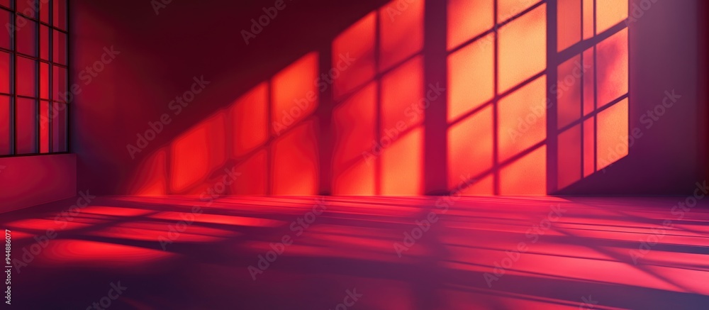 Poster 3d rendering of an abstract red studio backdrop for product presentation featuring window shadows fo