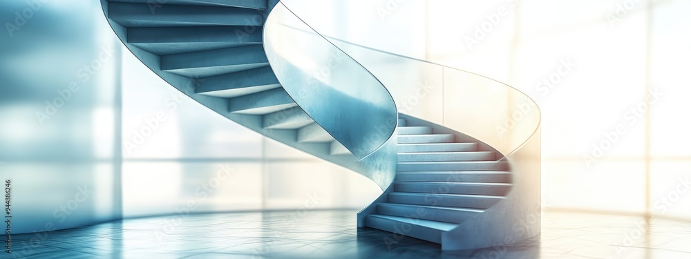 Poster 3d rendering of a modern spiral staircase in an abstract contemporary architectural setting