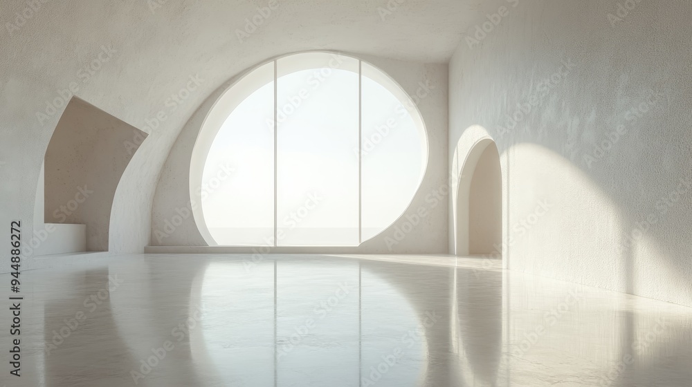 Poster minimalistic abstract architectural interior design with a window 3d rendering illustration