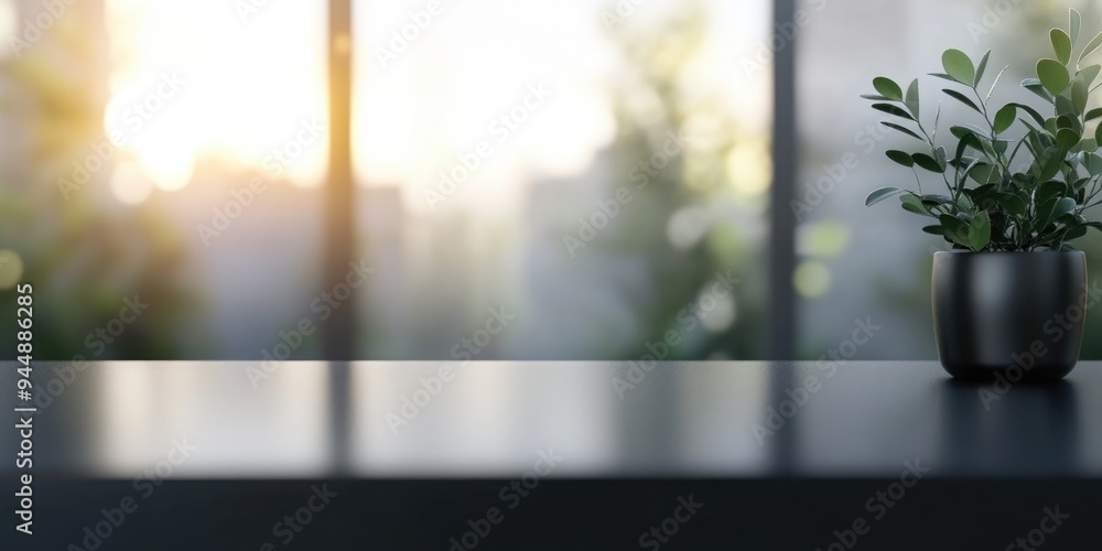 Poster 3d rendering of a blurred gray background with a black desk space