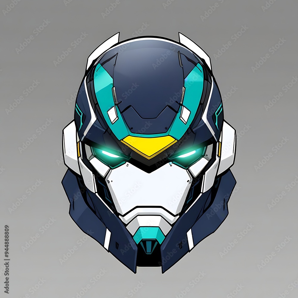 Aufkleber futuristic robot head suitable for scifi designs, tech concepts, robotics projects, and futuristic t
