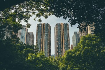 Obraz premium high rise apartments and green trees , ai