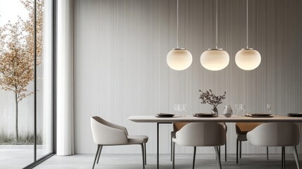 Modern Dining Room Interior Design with Minimalist Decor and Pendant Lights