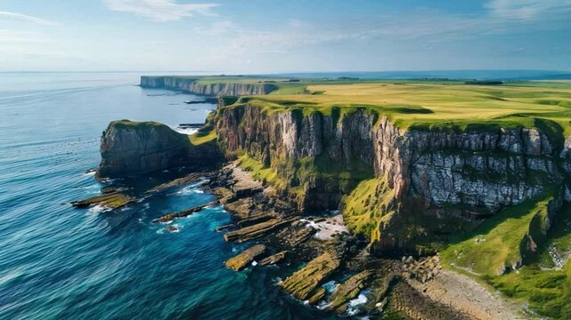 A drone capturing a dramatic cliffside along a rugged coastline.