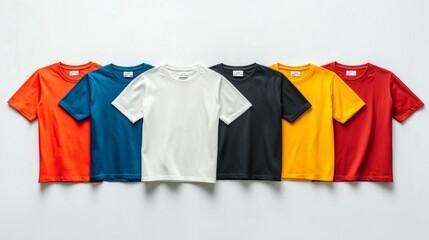 Real plain short sleeve cotton T-Shirt templates of various shades isolated on a white background