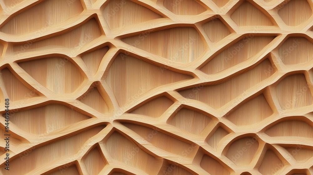 Poster intricately carved wooden texture, showcasing a pattern of interwoven lines and shapes that create a