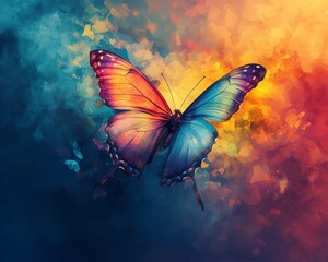 Fototapeta premium Modern book cover featuring a butterfly dissolving into abstract shapes