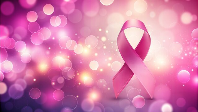 Pink ribbon awarness month concept background with bokeh ai generated art