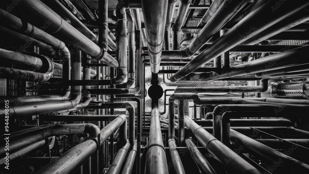 Poster intriguing monochrome image showcasing the intricate patterns and textures of a complex network of m