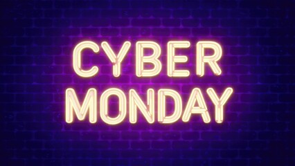 "Looping Neon Glow Effect for Cyber Monday Text on Dark Background"