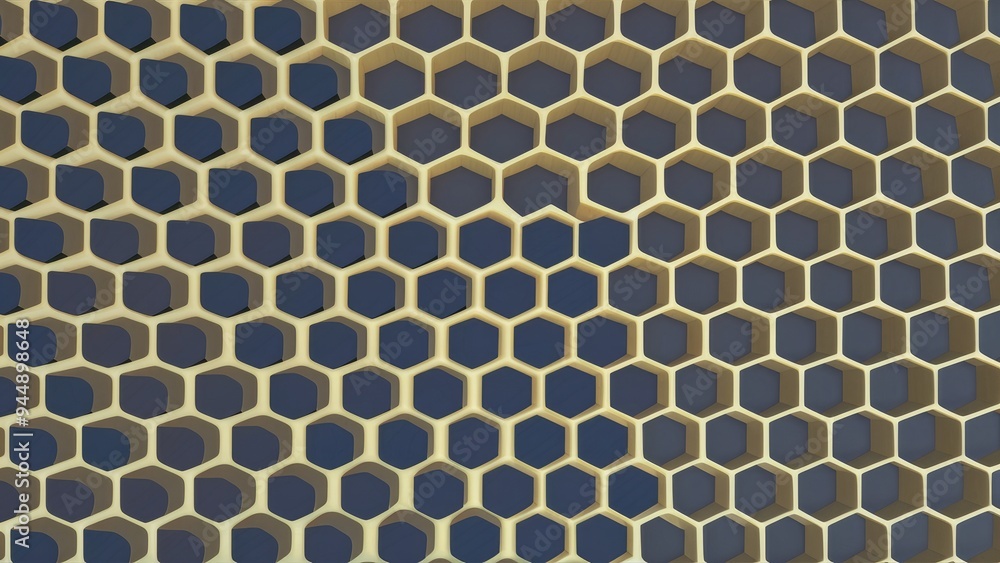 Poster matte blue hexagon honeycomb pattern on white background - 3d rendered beehive design for templates,