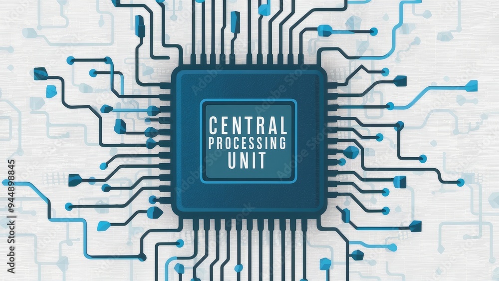Poster microchip design featuring a central processing unit, symbolizing the outline of a country. technolo