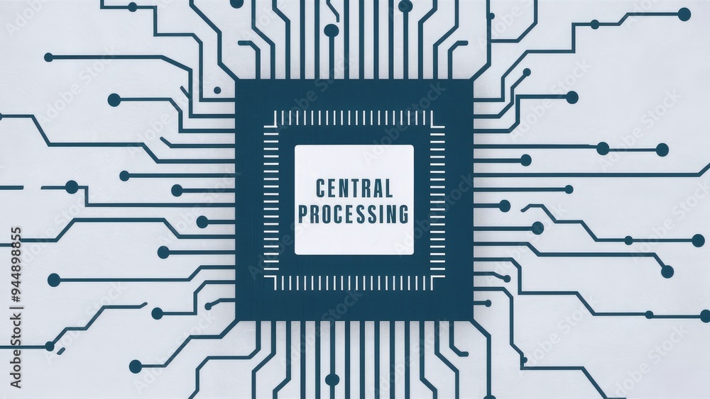 Poster microchip design featuring a central processing unit, symbolizing a country's technological landscap