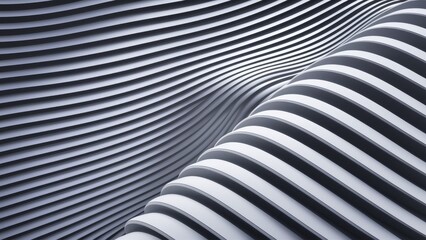 Monochrome abstract pattern featuring gray and white striped texture, minimalistic background with elegant diagonal wave lines. Creative gradient design for web and texture applications.