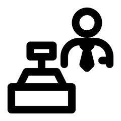 cashier, cash register, teller, counter, professions outline icon