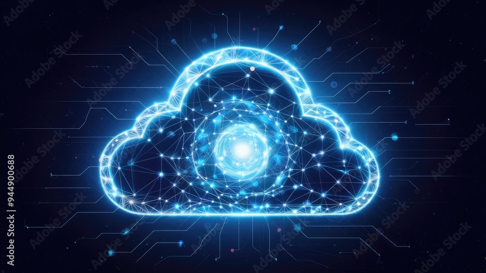 Poster polygonal wireframe art representing constellation in small data cloud technology