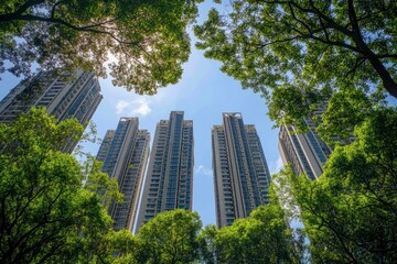Fototapeta premium high rise apartments and green trees , ai