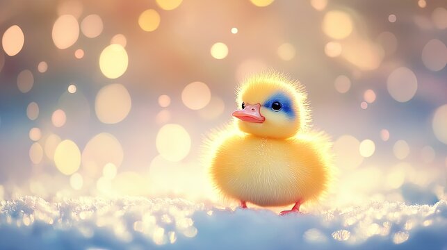 Chic Yellow Duckling in Blue Shades: Perfect for a Trendy Sports Interior Poster with Cozy Light Gradient Background!