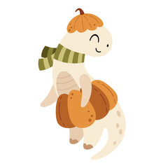 Halloween dinosaur clipart. Cute dinosaur clipart in cartoon flat style. Halloween clipart. Hand drawn vector illustration.