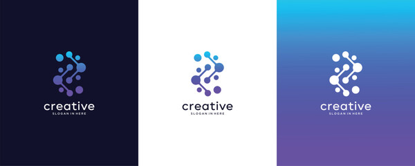 Fototapeta premium Abstract Digital technology with initial letter S logo design template collection, Modern meta ball, neuron, biotechnology molecule atom DNA icon logo design inspiration