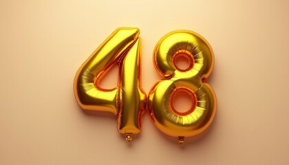 Banner with number 48 golden balloon with copy space. Forty-eighth birthday celebration on a solid color background.