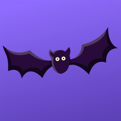 A cartoon bat with its wings spread out and its eyes wide open