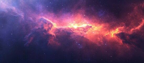 360 degree interstellar cloud of dust and gas depicted in 3D cartoon rendering Space background featuring a glowing nebula and stars Environment includes 360deg HDRI map in equirectangular project