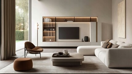 Modern Living Room with Contemporary Furniture and a Large TV