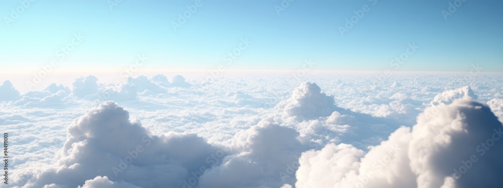 Poster cloudy skies and horizon in a 3d cartoon rendering exploring infinite space and the atmosphere
