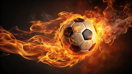 Naklejka premium Fiery soccer ball made from molten lava and swirl , hot, sports, soccer, lava, fiery, burning, intense, game, concept, unique