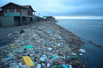 Plastic garbage polluting the sea and covering the shore