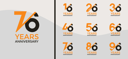 anniversary logo style set with yellow, black color and slash can be use for celebration moment