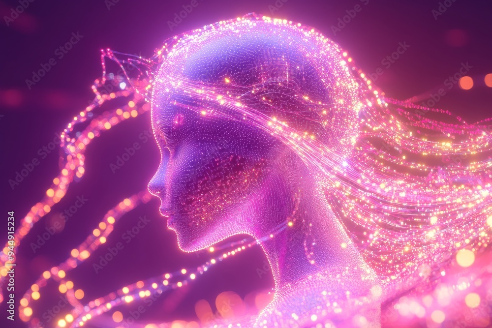 Poster digital blueprint of two human heads with neural connections representing cognitive science technolo