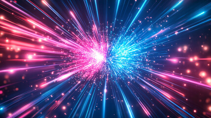 Abstract Neon Light Streaks and Glowing Particles