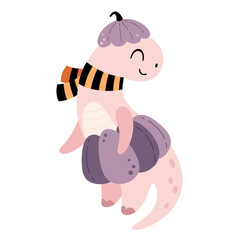 Pink Halloween dinosaur clipart. Cute dinosaur clipart in cartoon flat style. Girly Halloween clipart. Hand drawn vector illustration.