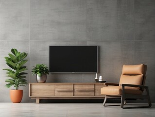 Modern Living Room with Flat Screen TV, Wooden Cabinet, and Reclining Chair